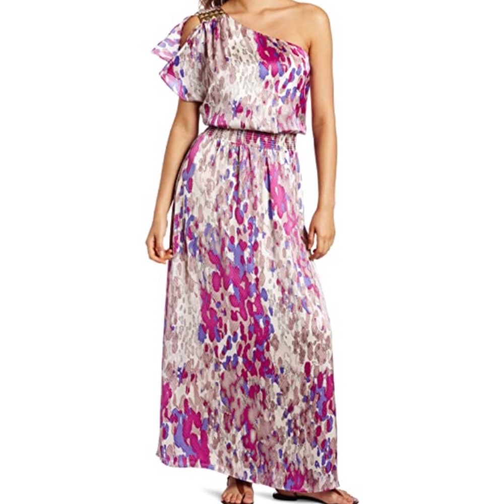 Jessica Simpson satin one shoulder maxi dress